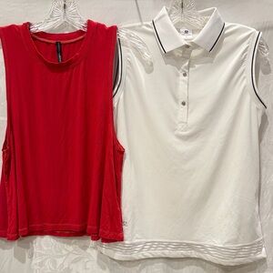 CARBON38 Red Tank S $78 & DAILY SPORTS White Golf Polo Top S $99